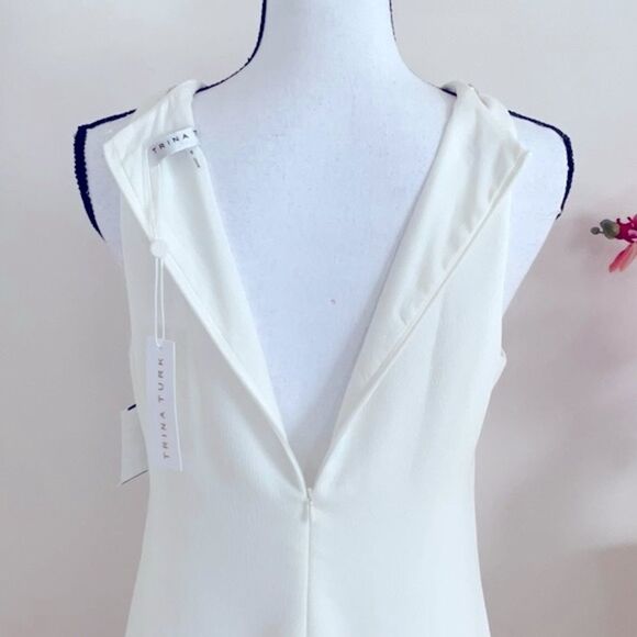 TRINA TURK NWT WHITE STONE EMBELLISHED NECKLINE SLEEVELESS DRESS RUFFLE BOTTOM - Picture 8 of 11